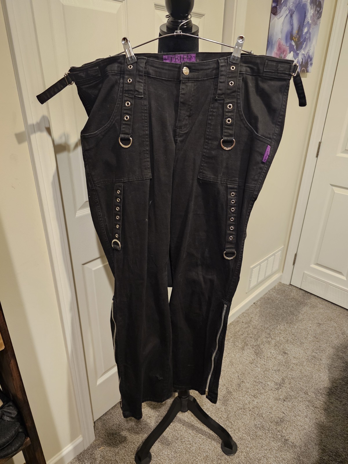 Vintage 00s Tripp NYC Black Cargo Jeans Overalls with Grommet Straps And Chains Vintage 00s Tripp NYC Black Cargo Jeans Overalls with Grommet Straps And Chains