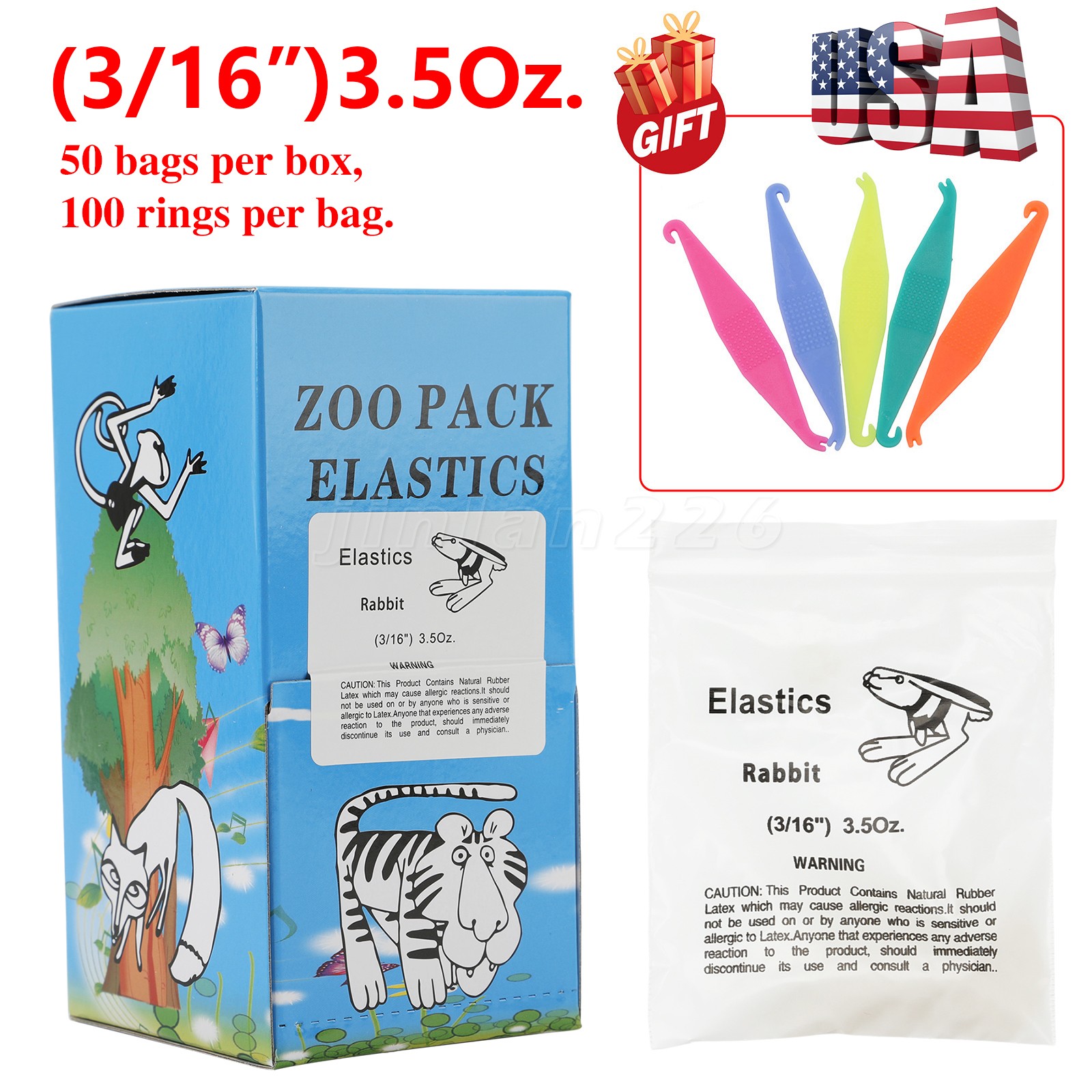5000pcs Dental Ortho Elastic Rubber Bands 3.5/5.0/6.5 OZ Latex Braces Zoo Packs