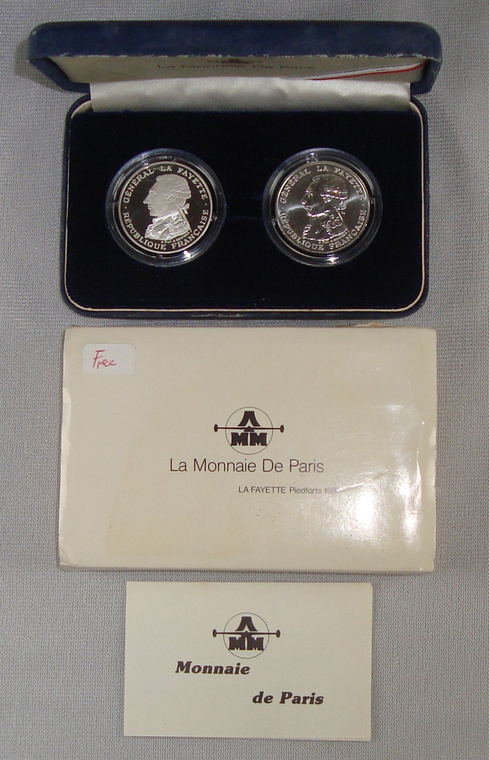 1987 Monnaie De Paris La Fayette Piedfort 100 Franc Sterling Silver 2-Coin Set 1987 Monnaie De Paris La Fayette Piedfort 100 Franc Sterling Silver 2-Coin Set