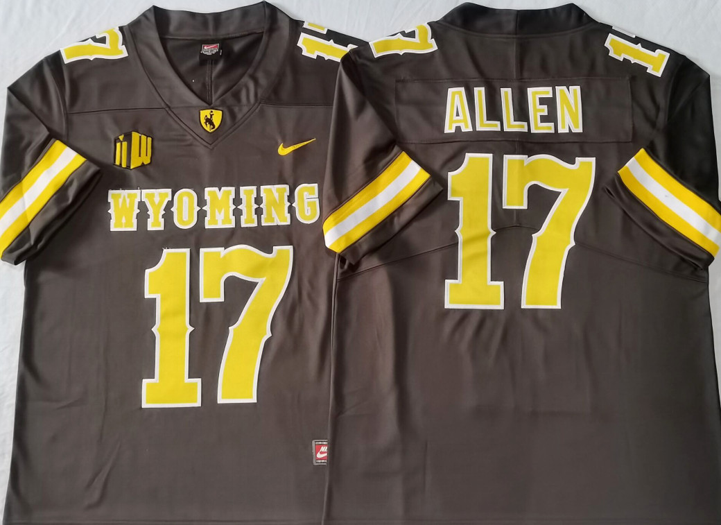 (Duty-Free )  Men\'s Josh Allen #17 Wyoming Cowboys Stitched Jersey White/Brown