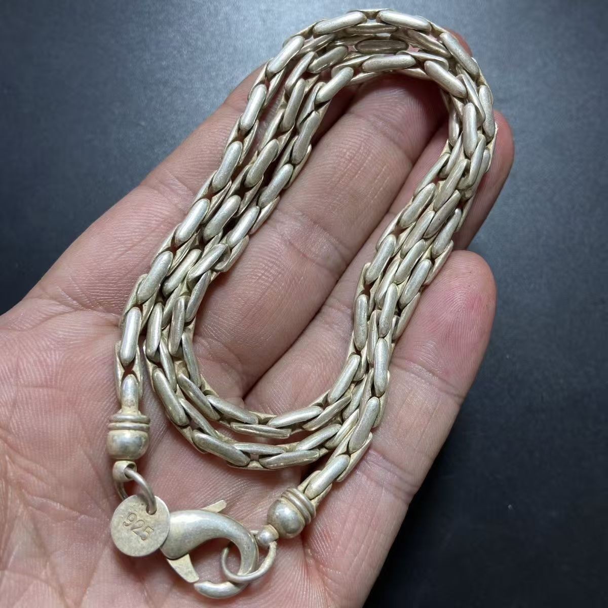 Ethnic Handmade Nepal Old Silver Necklace Braided Chain Vintage
