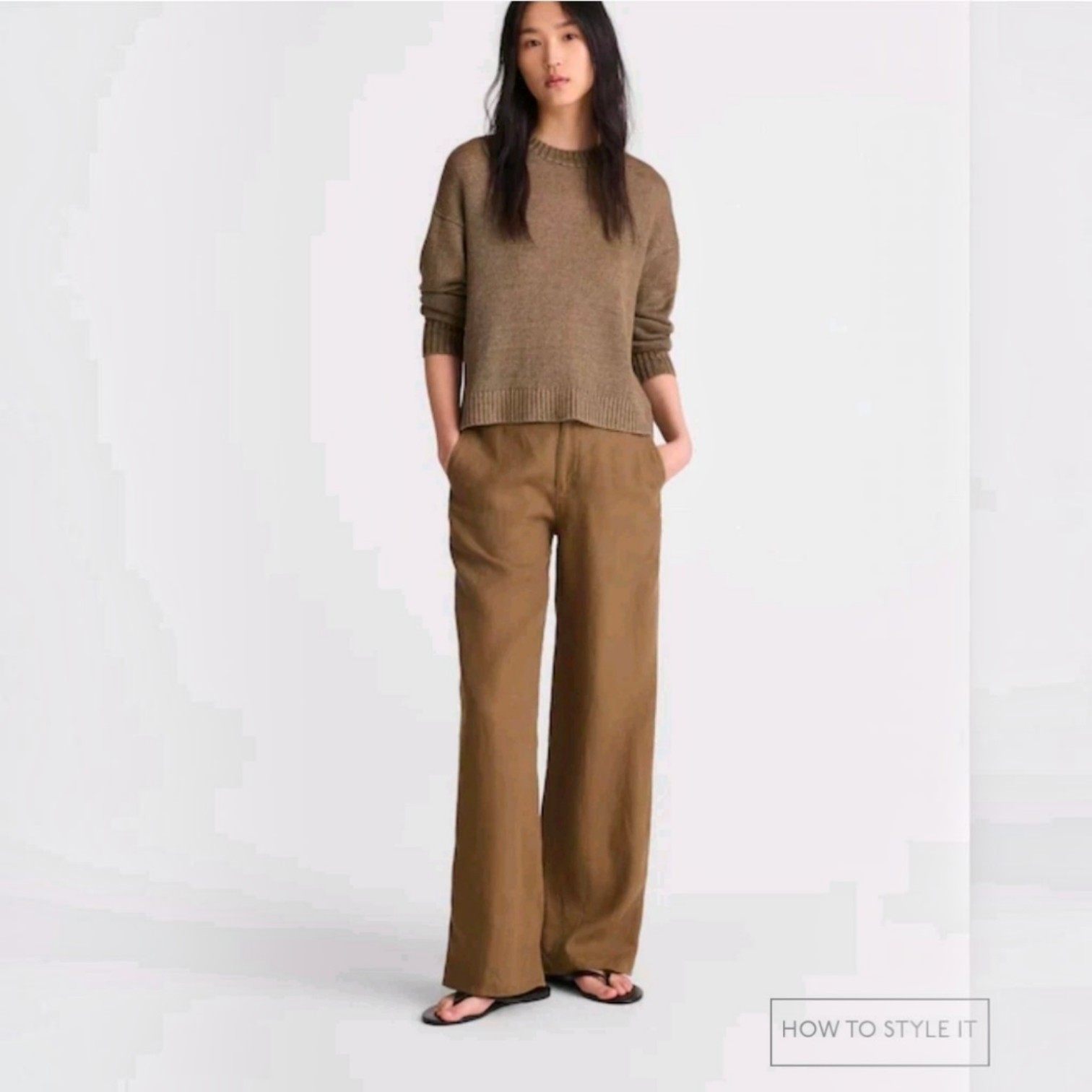 Madewell The Zoe Womens 4 Relaxed Straight Linen Pants Safari Khaki NZ252