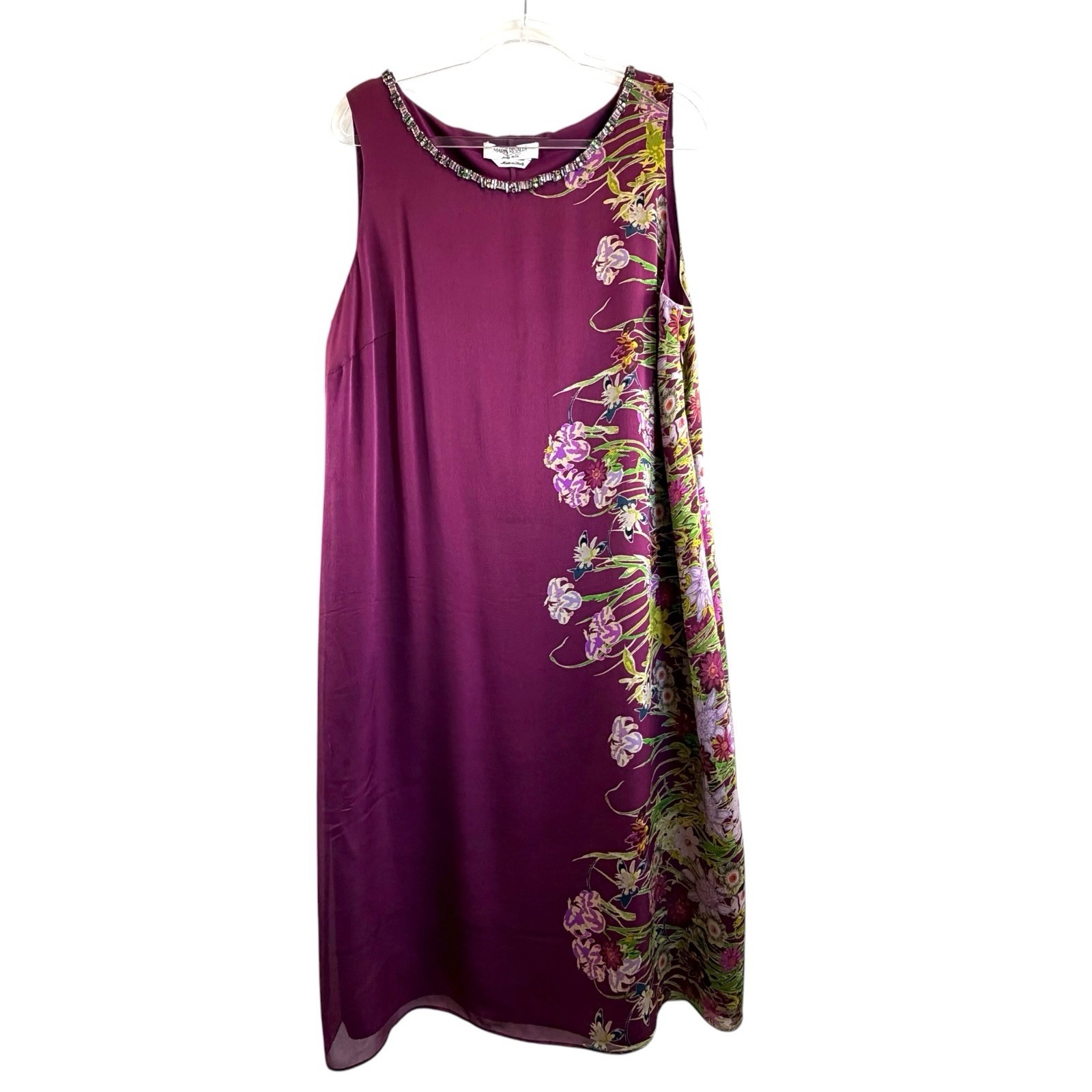 Marina Rinaldi Size 25 (18 AU 14 US) Purple Silk Embellished Floral Midi Dress