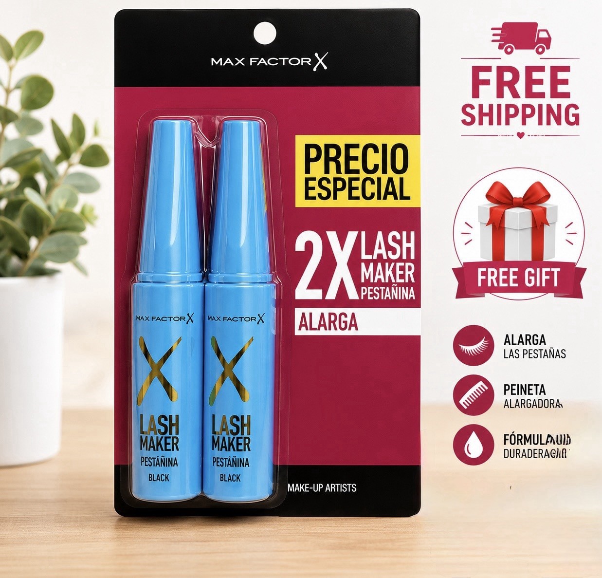 Max Factor 2X Black Lash Maker Máscara✅ Waterproof Pestañina+ 🎁free Gift