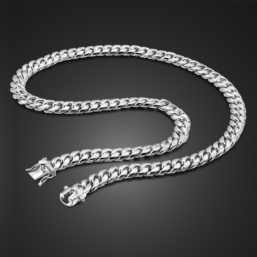 Solid 925 Sterling Silver Miami Cuban Link Chain Men\'s Necklace 10mm 22\