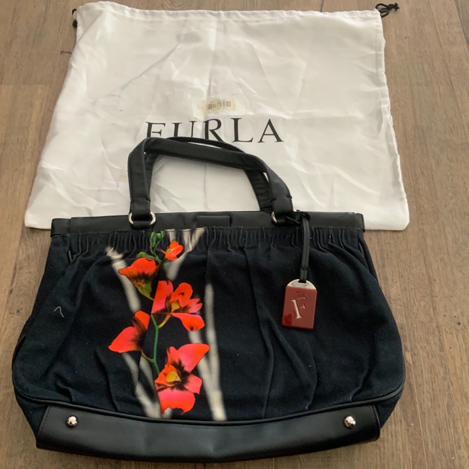 FURLA CANVAS VINTAGE HAND DOCTOR BAG w TWO HANDLES-FLORAL DESIGN-MADE in ITALY