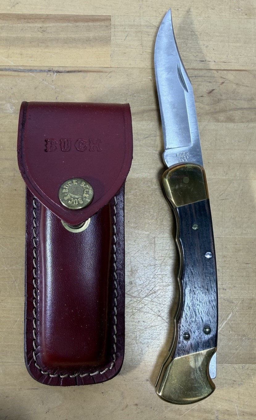 Vintage 1991 Buck 110 Pocket Knife Lockback Folding Hunting Leather Sheath Vintage 1991 Buck 110 Pocket Knife Lockback Folding Hunting Leather Sheath