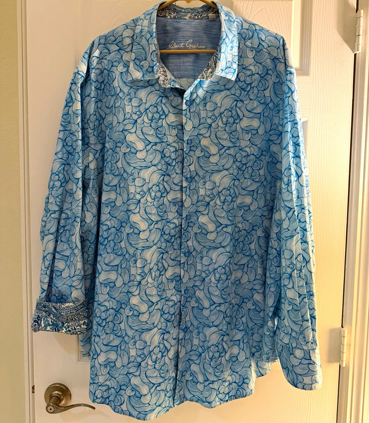 Robert Graham Men\'s Big & Tall 3XL Blue Paisley Cotton Woven Button-Up Shirt