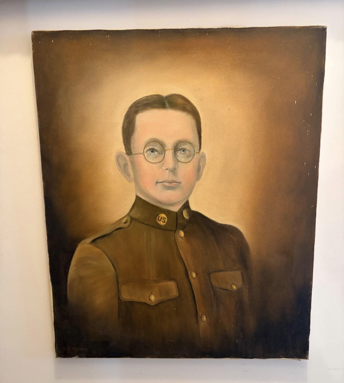 Vintage Original Oil Painting Army Soldier WWI Portrait Painted Estate Find Vintage Original Oil Painting Army Soldier WWI Portrait Painted Estate Find