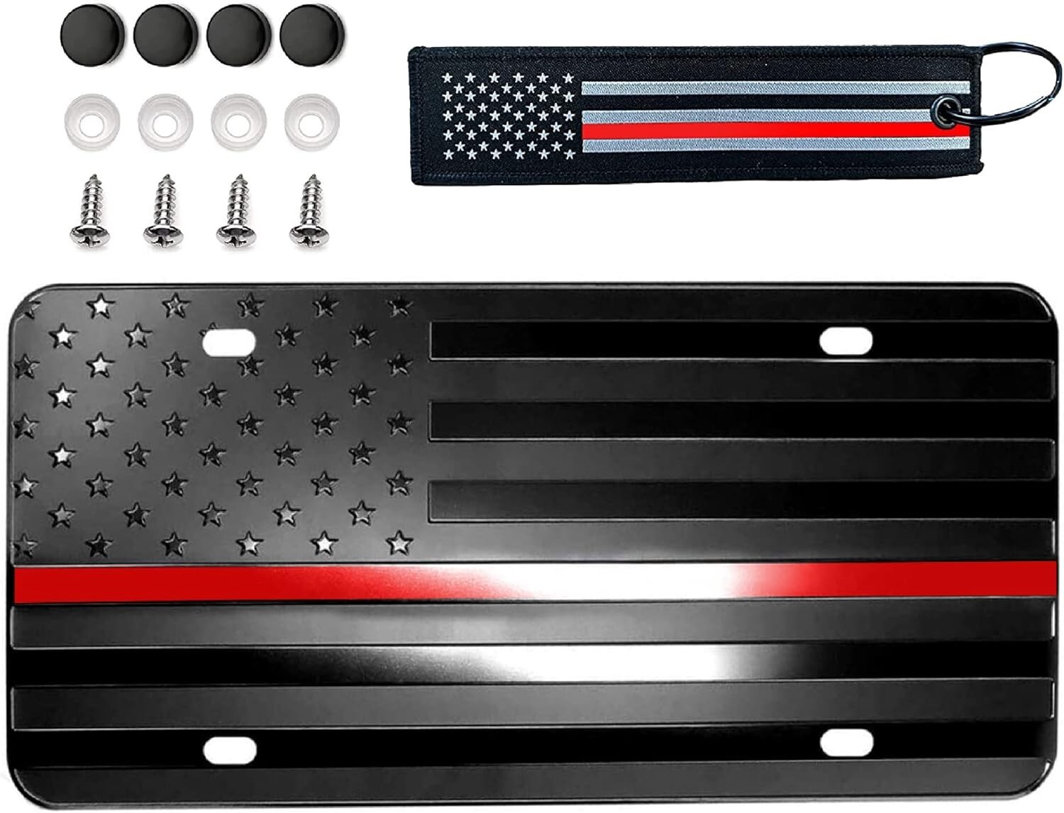 Thin Red Line Black American Flag License Plate Firefighter Aluminum Embossed Thin Red Line Black American Flag License Plate Firefighter Aluminum Embossed