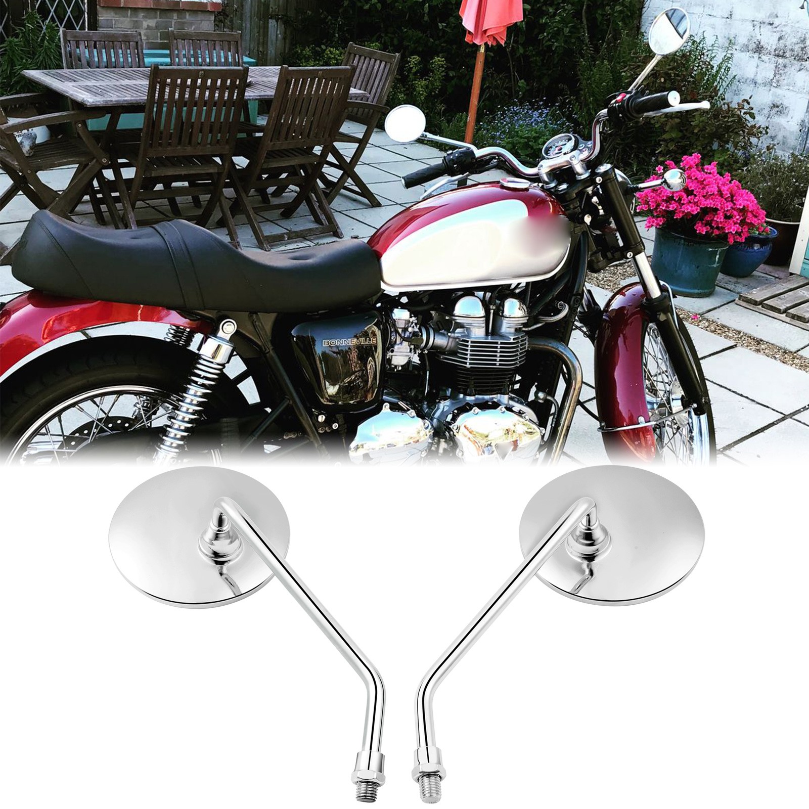 10mm Motorcycle Side Rearview Mirrors Pair Chrome For Triumph Bonneville T100