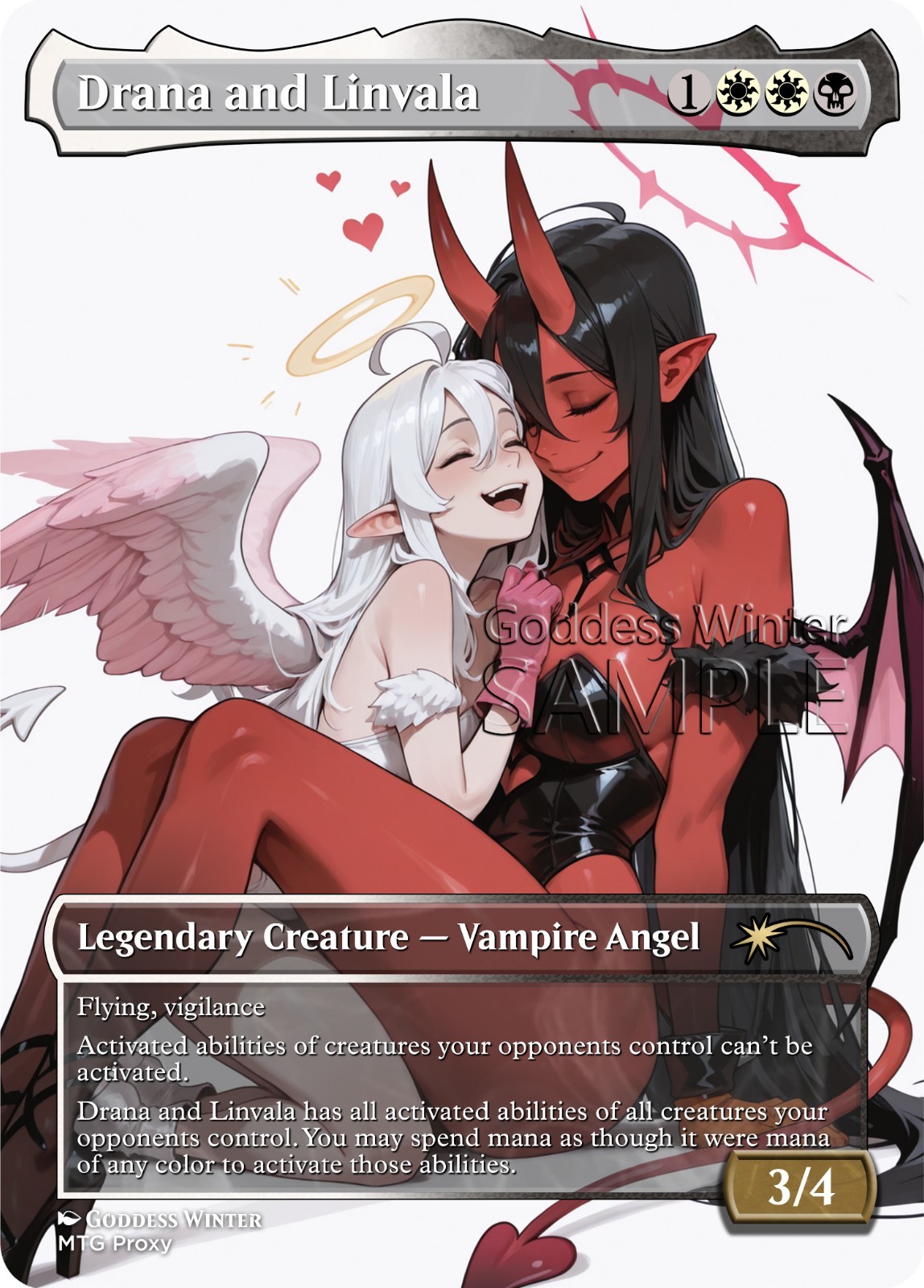 MTG - Drana and Linvala - Fanart Borderless Style - EDH / Playtest MTG - Drana and Linvala - Fanart Borderless Style - EDH / Playtest