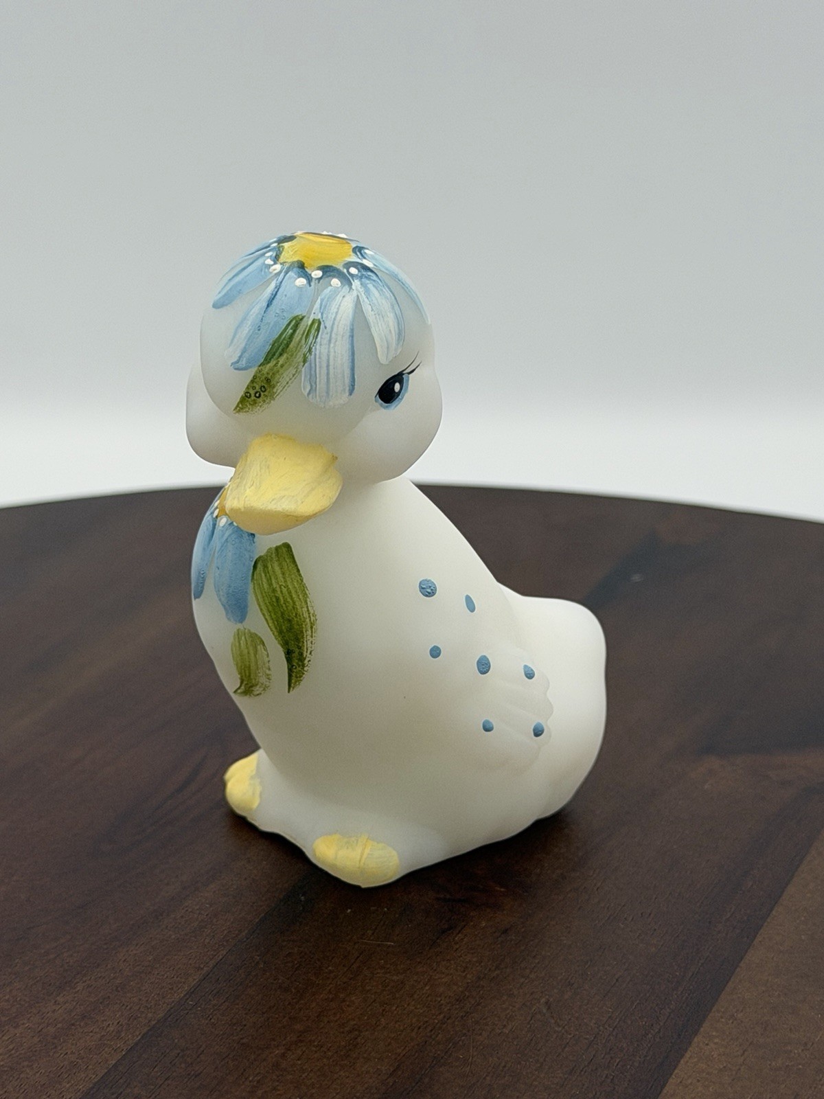 FENTON ART GLASS 2008 OPAL SATIN HP DUCKLING FIGURINE 