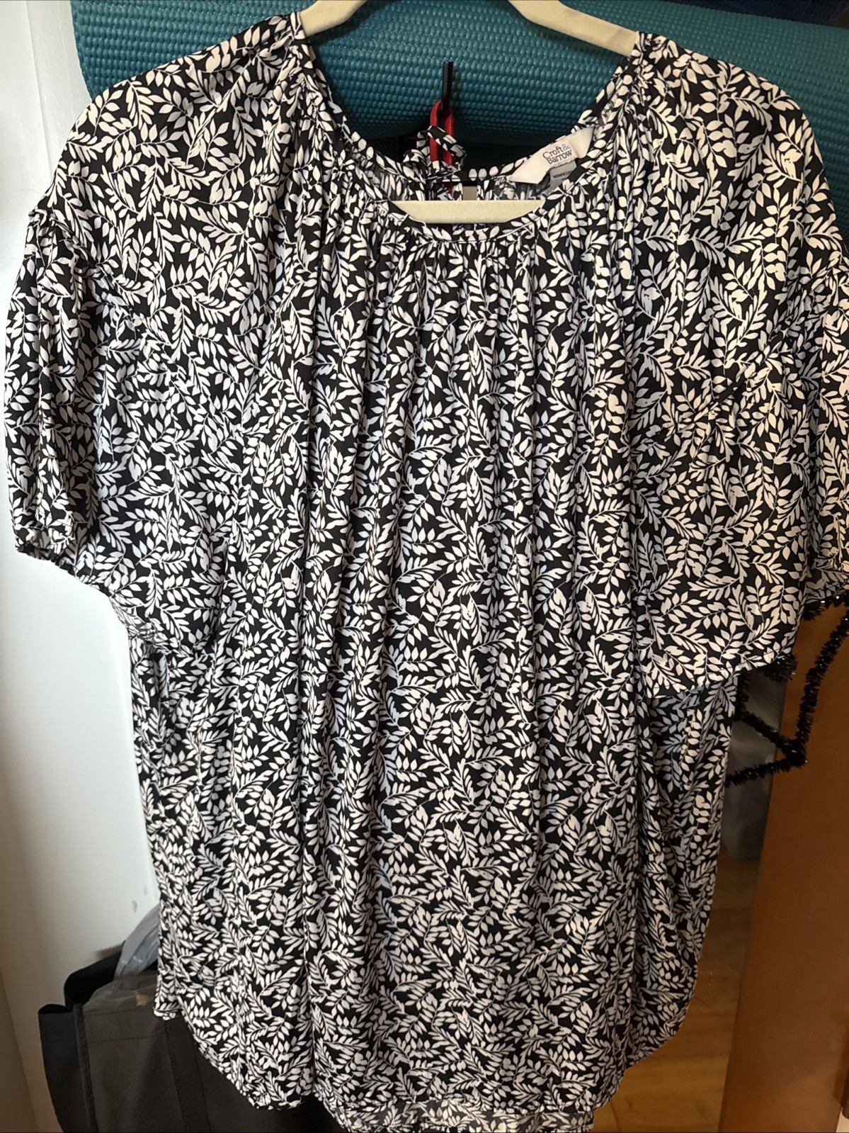 Croft & Barrow Womens Blue White Leaf Blouse 2X FS Croft & Barrow Womens Blue White Leaf Blouse 2X FS