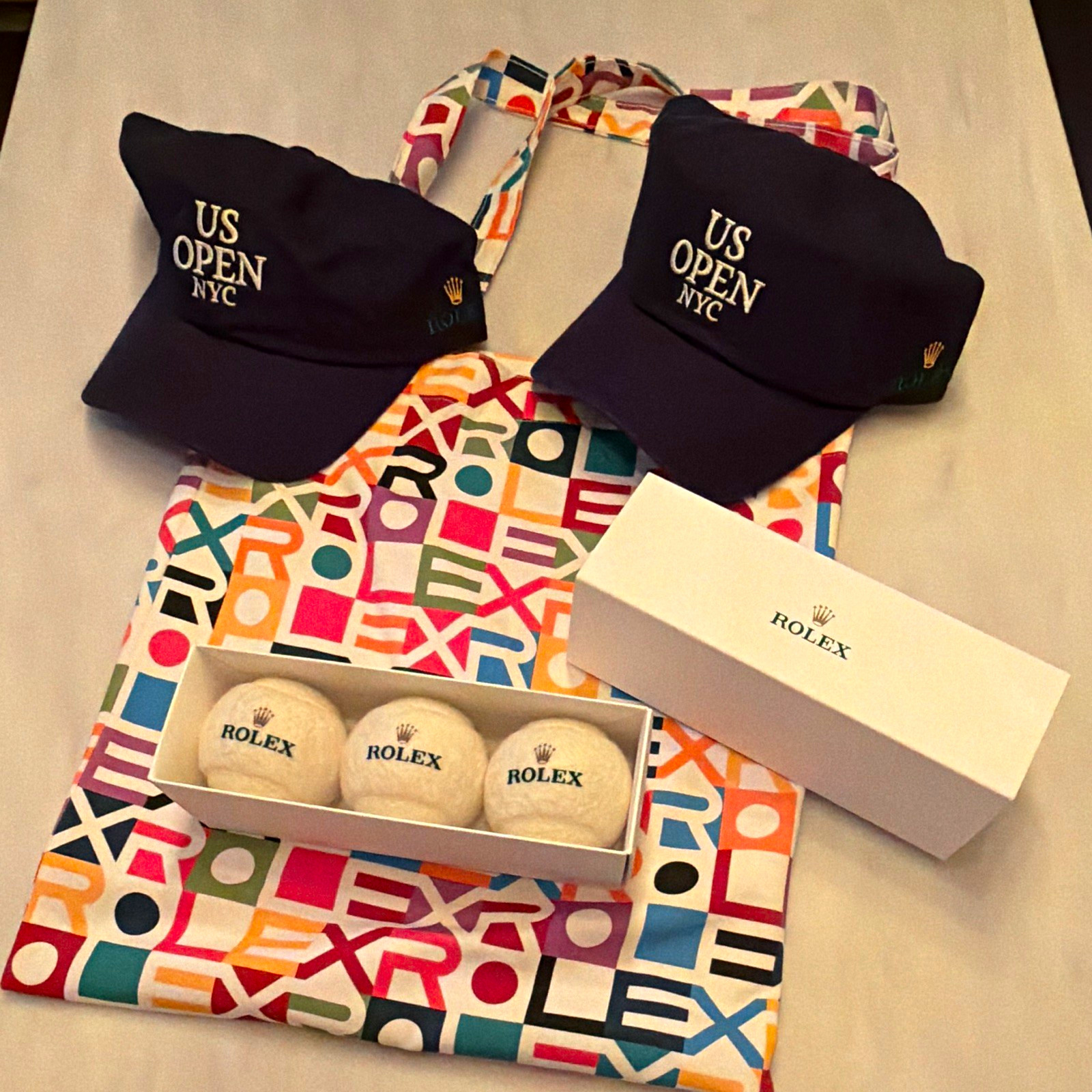 US Open Rolex VIP Tennis Balls Tote Bag Hats 2026 Rare Collectible Swag Bag Lot US Open Rolex VIP Tennis Balls Tote Bag Hats 2026 Rare Collectible Swag Bag Lot