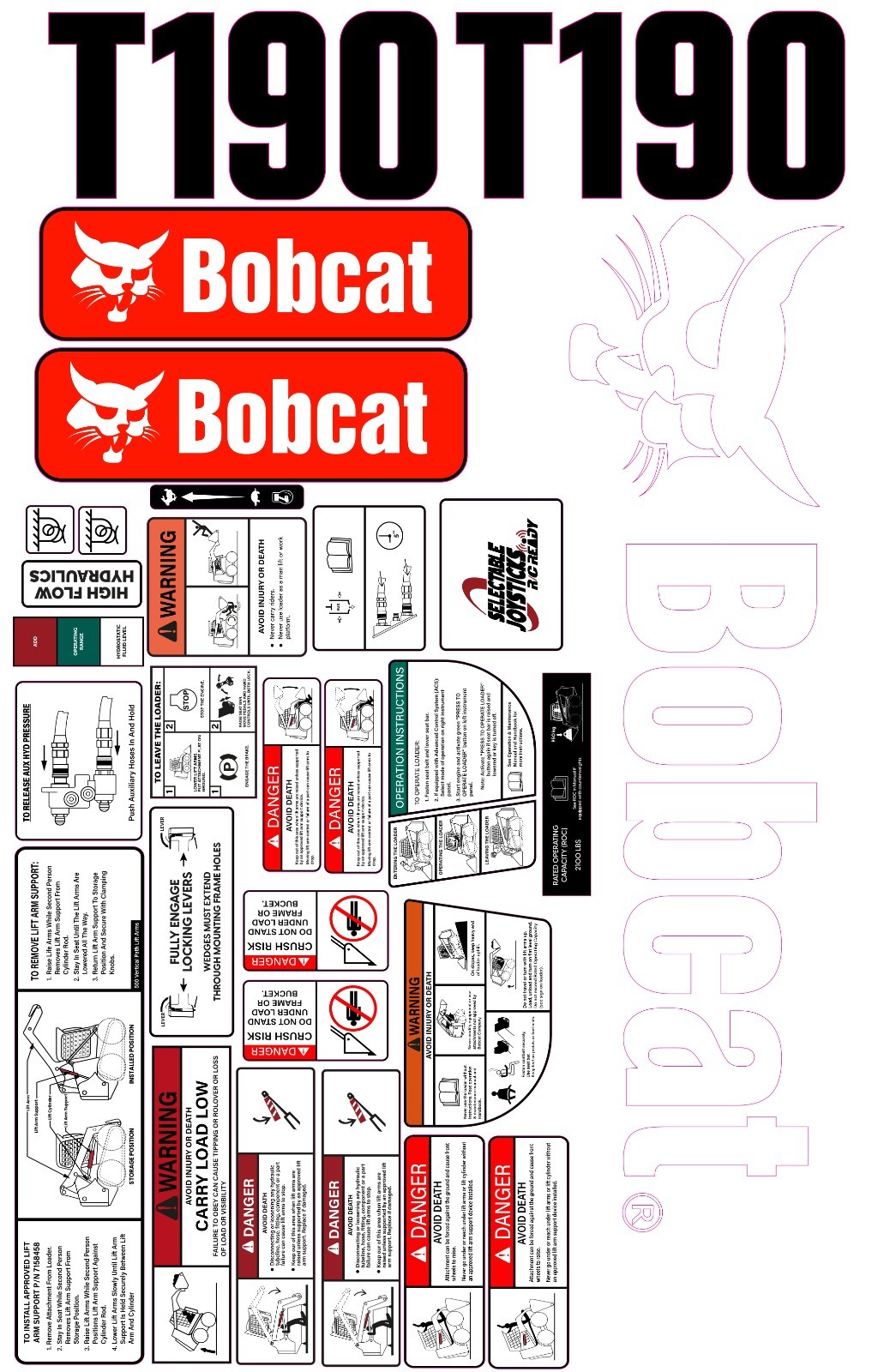 Fits Bobcat T190 Decal Kit Skid Steer / safety decals 3M VINYL / Fits Bobcat T190 Decal Kit Skid Steer / safety decals 3M VINYL /