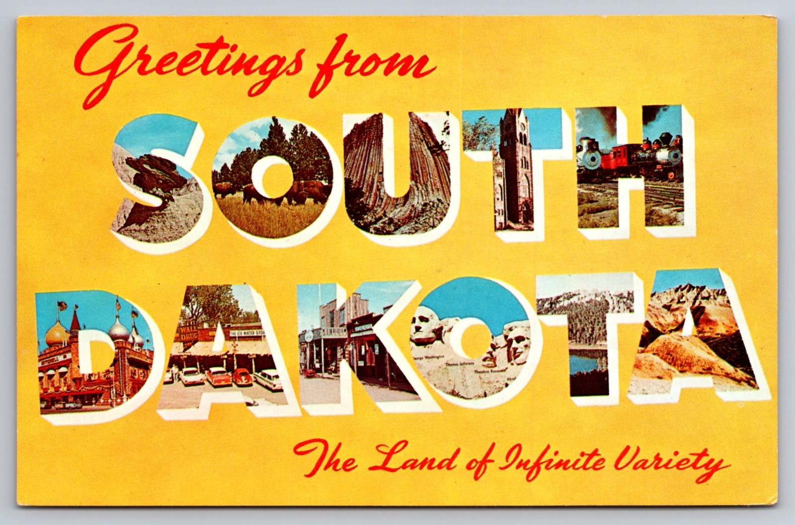 Greetings From South Dakota Large Letter Vintage Postcard c.1962
