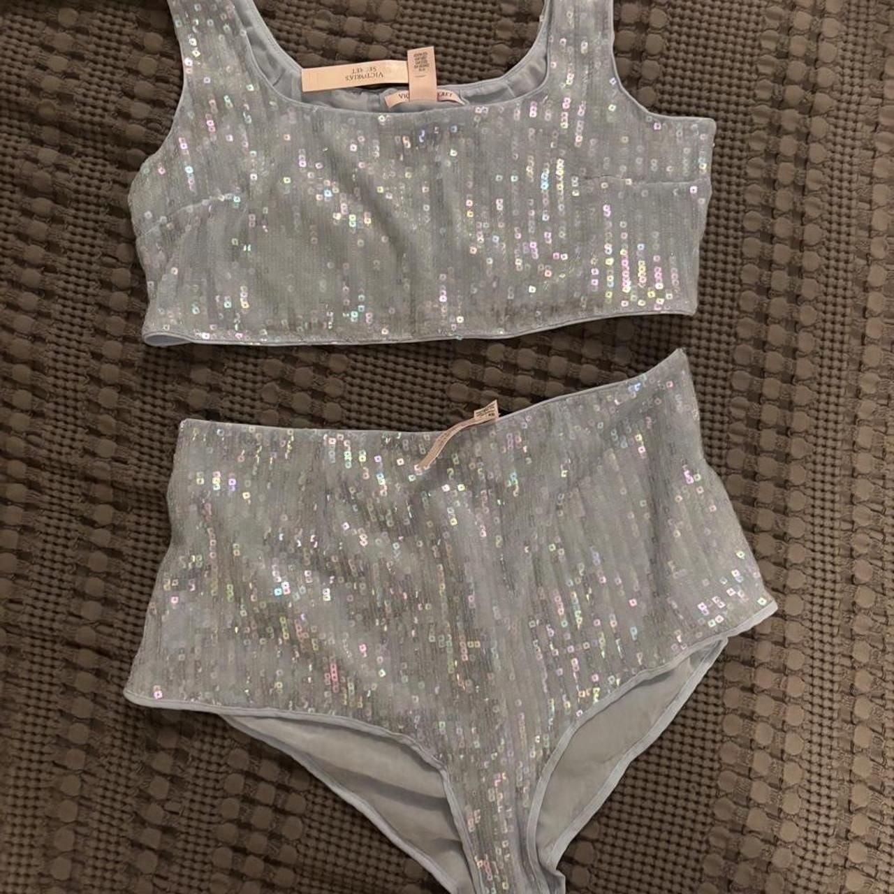 Victoria\'s Secret Sequin Shimmer Set Size XL Light Blue Victoria\'s Secret Sequin Shimmer Set Size XL Light Blue