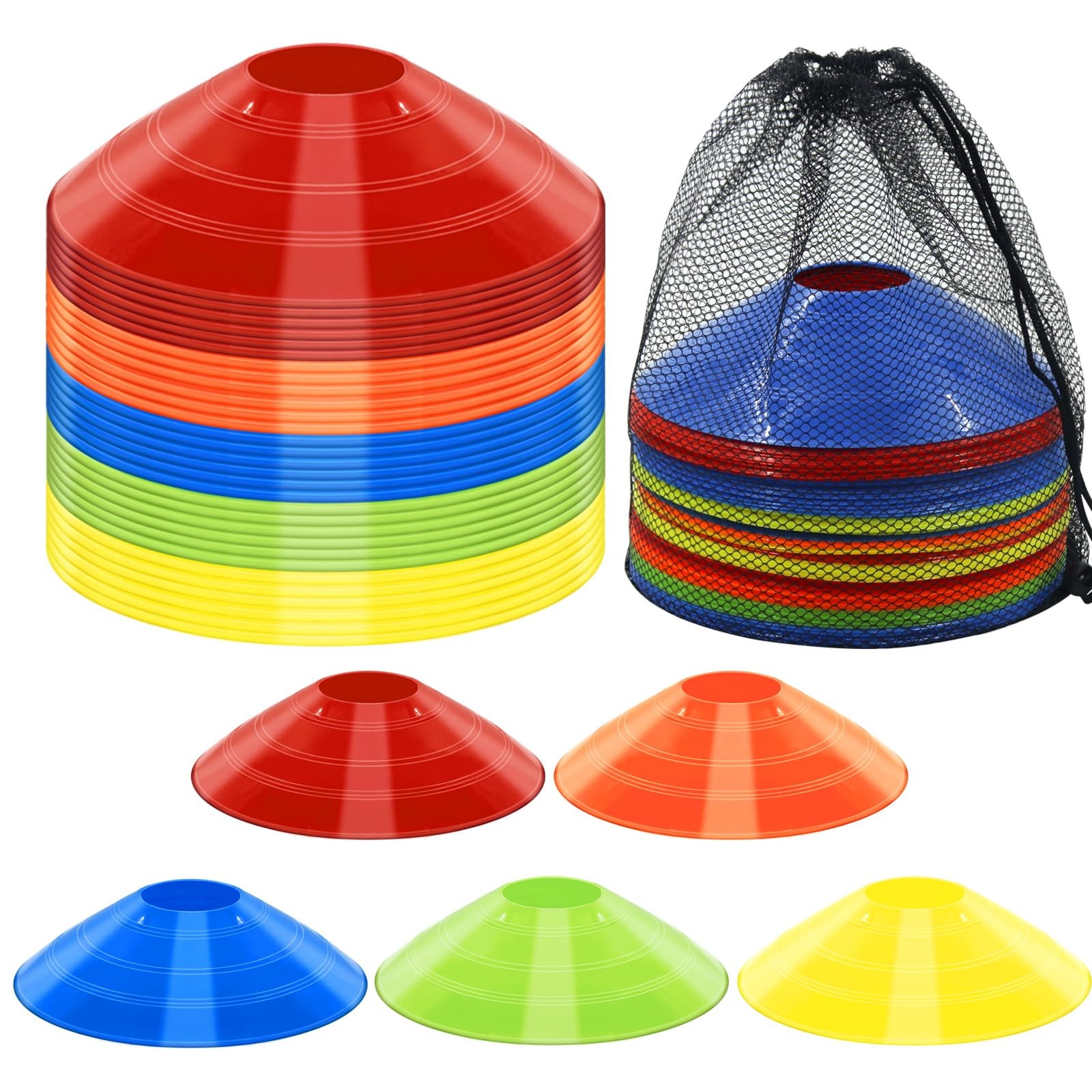 Jyongmer 30 PCS Disc Cones Training with Carry Bag Multi-Color-30 Pack