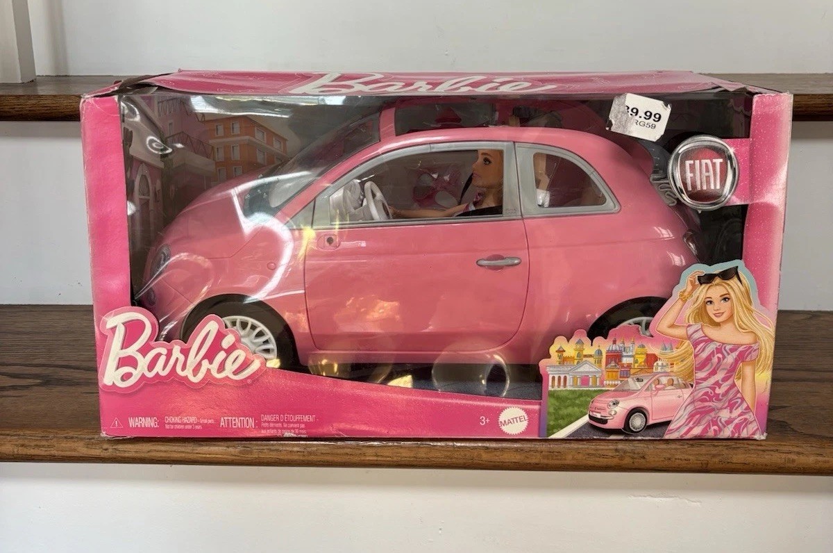 2024 Barbie Mattel Pink Fiat 500 Toy Car & Doll w/Sunglasses NIB 💥 2024 Barbie Mattel Pink Fiat 500 Toy Car & Doll w/Sunglasses NIB 💥