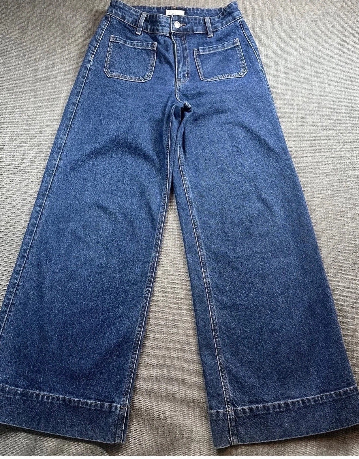 H&M Jeans Womens 6 Blue  Wide Leg High Rise Front Patch Pockets Denim