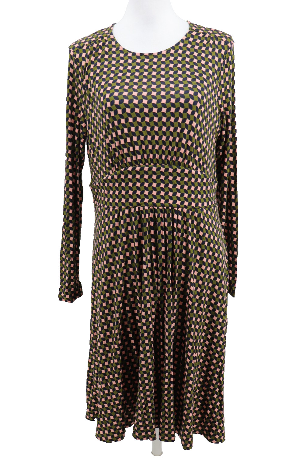 Boden Thea Long Sleeve Jersey Midi Dress Women 12R Navy Pink Olive Geometric New