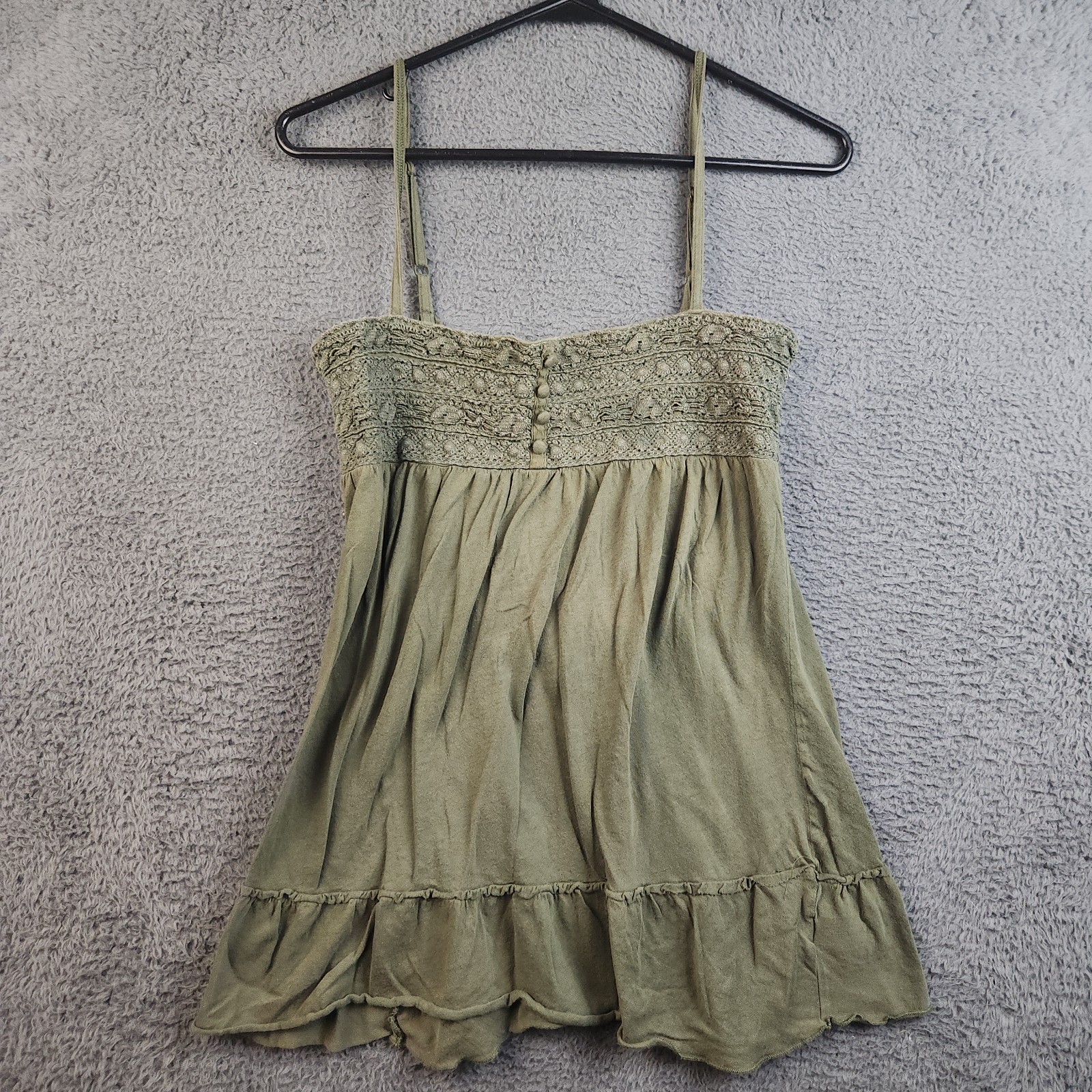 Vintage Y2K Old Navy Olive Army Green Boho Smocked Cami Babydoll Top Women Large