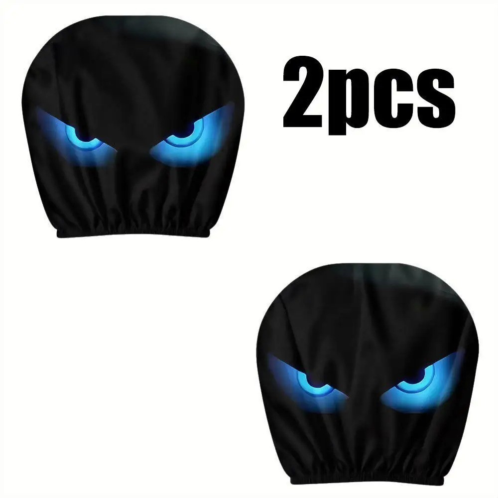 2PCS Funny Cartoon Car Headrest Covers Slanted Eyes Seat Decor