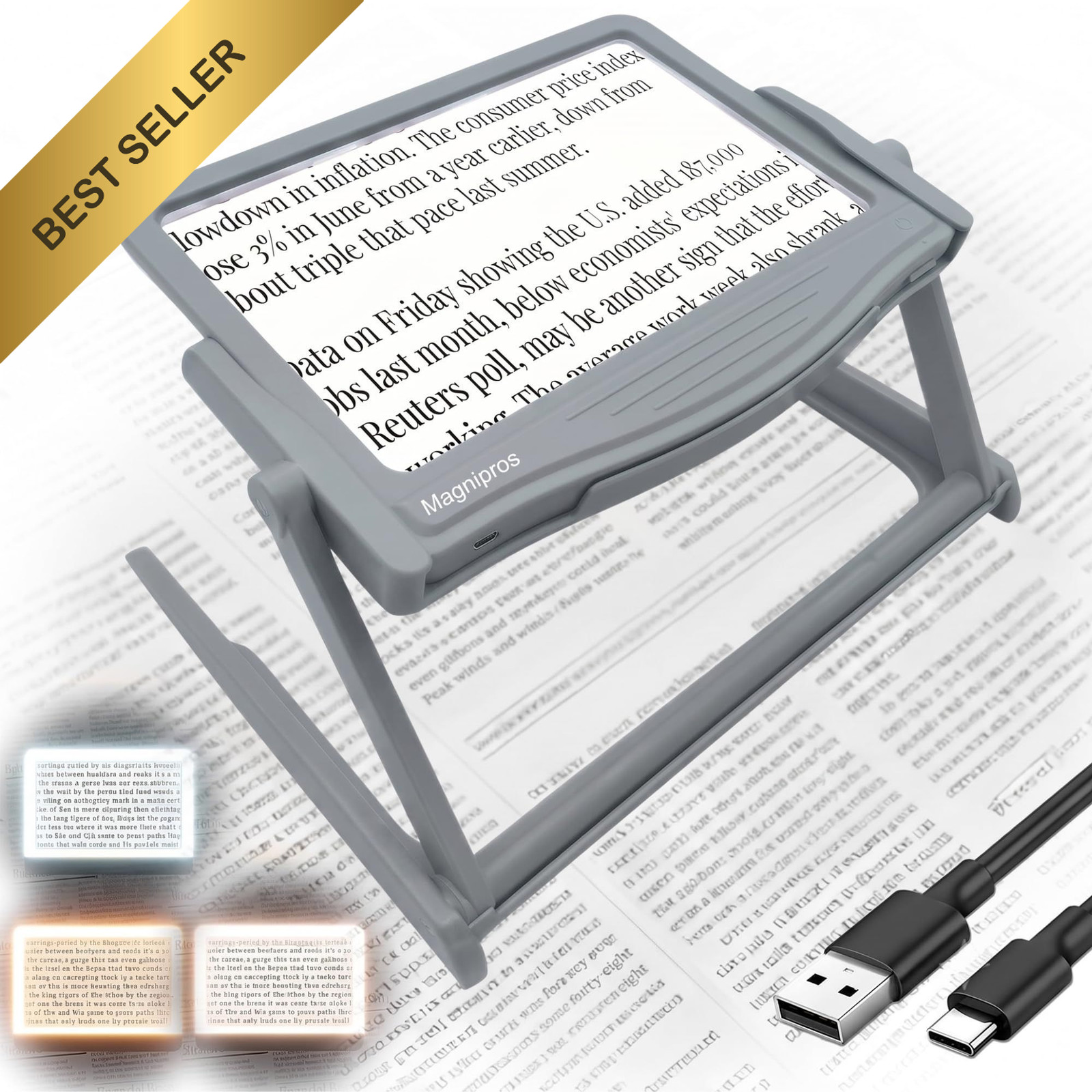 MAGNIPROS 5X LED Page Magnifying Glass Detachable Stand 3 Color Modes For Books MAGNIPROS 5X LED Page Magnifying Glass Detachable Stand 3 Color Modes For Books