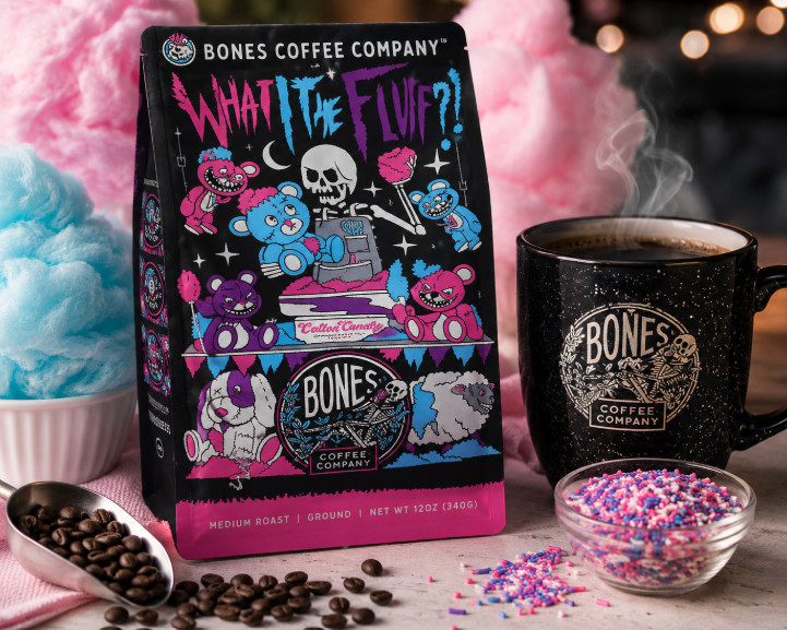BONES COFFEE - What the Fluff? Cotton Candy Flavored Coffee, Medium Roast