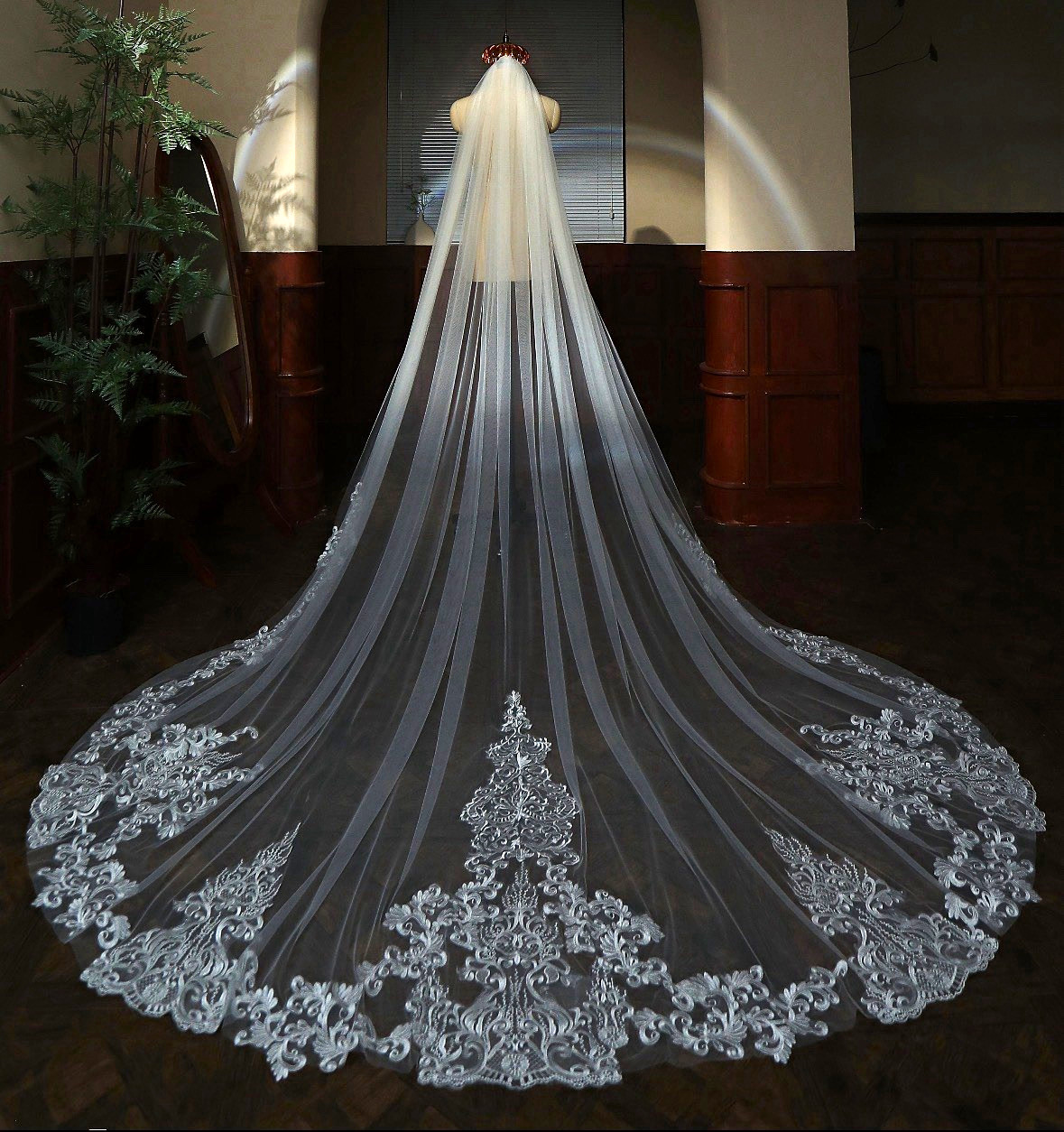 Handmade Lace Appliqué 137” Royal Length Light Ivory Wedding Veil Handmade Lace Appliqué 137” Royal Length Light Ivory Wedding Veil