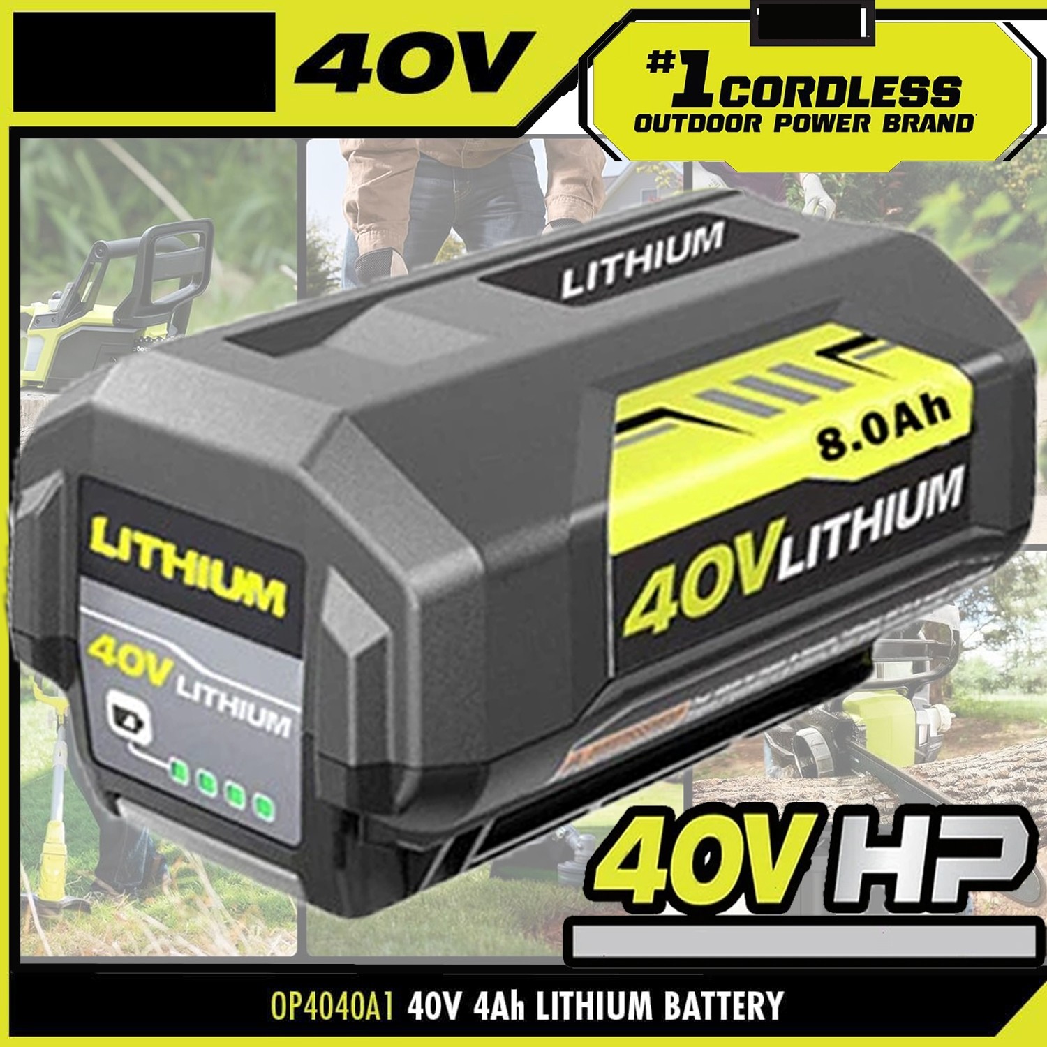 8.0Ah Battery 40 Volt for Ryobi 40V Lithium OP40602 Battery with LED / Charger