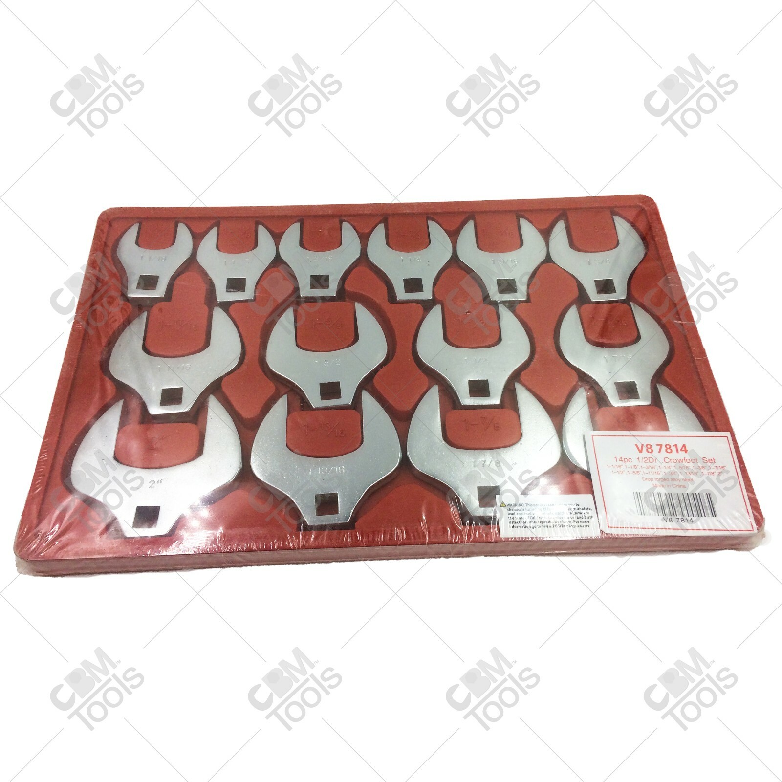 V8 Tools 14pc Jumbo SAE Crowfoot Wrench Set 1/2 Inch Dr Alloy Steel New