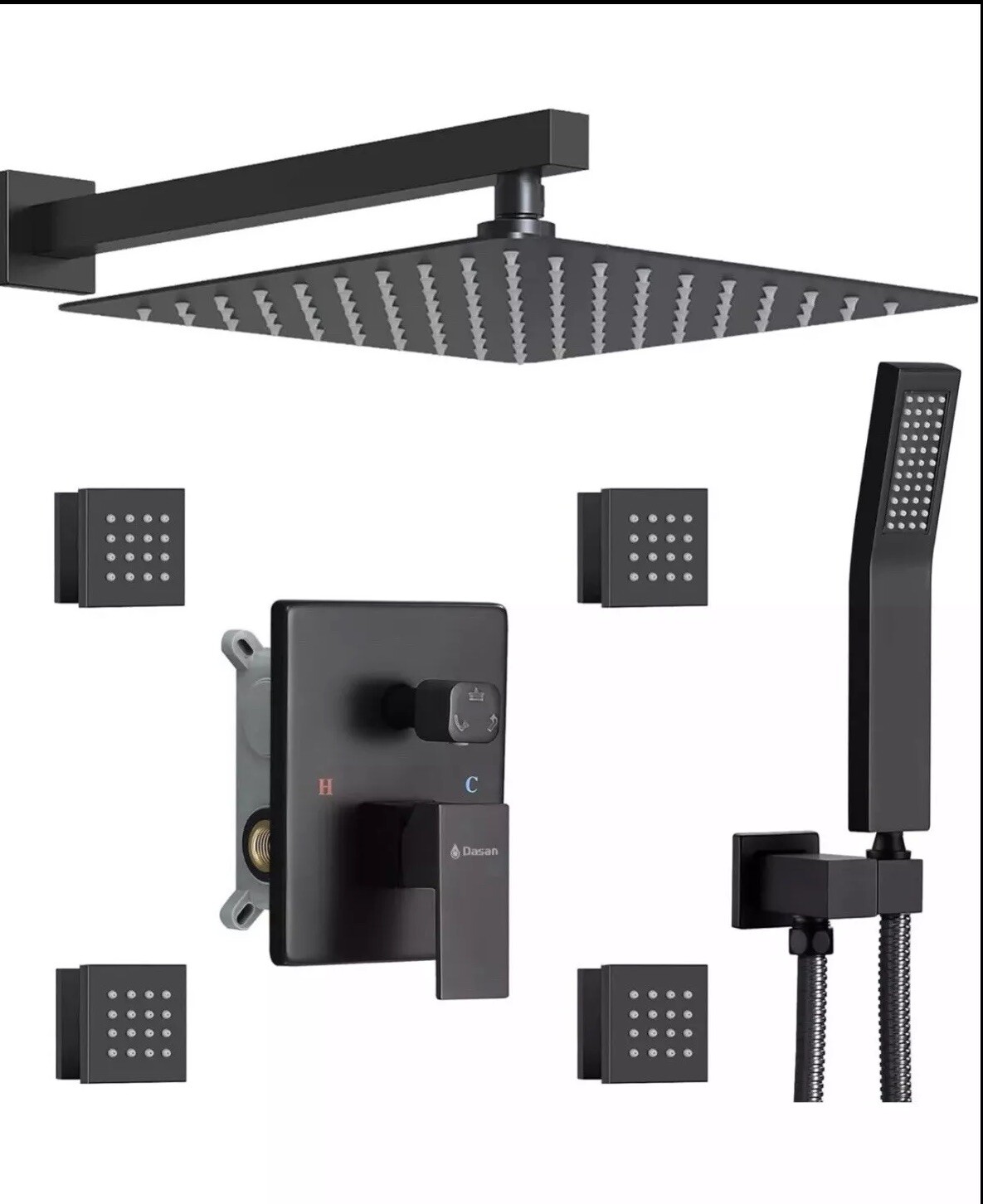 Full Body Rain Shower System with 4 Body Shower Jets & 128#8217;8#8217; Wall Mou