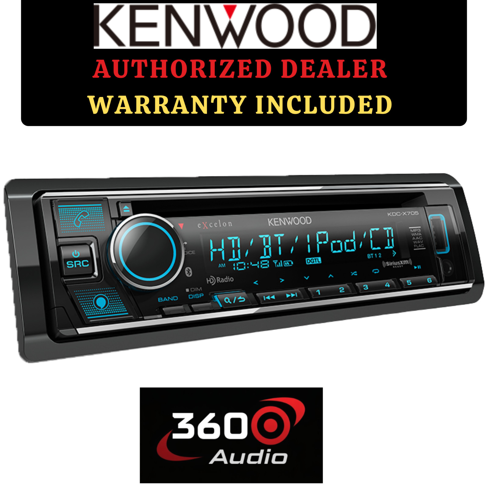 Kenwood eXcelon KDC-X705 Single DIN CD Receiver Bluetooth HD Radio Alexa USB