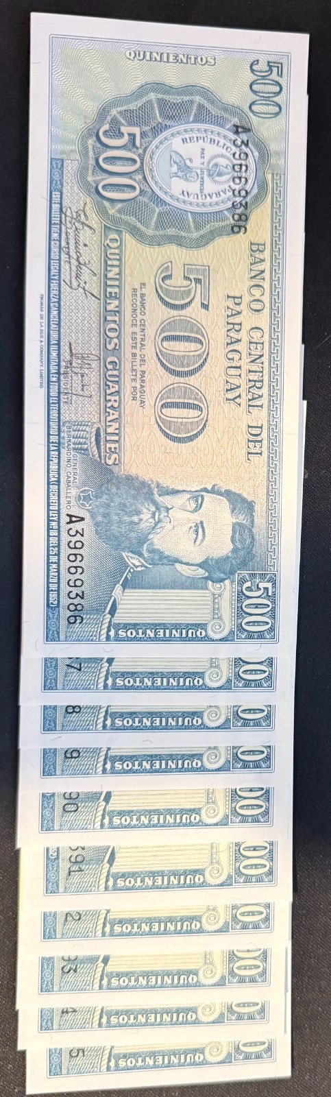 L. 1952 (1982) Paraguay 500 Guaranies *10PC Consecutive Notes*-P#206 UNC 1PC L. 1952 (1982) Paraguay 500 Guaranies *10PC Consecutive Notes*-P#206 UNC 1PC