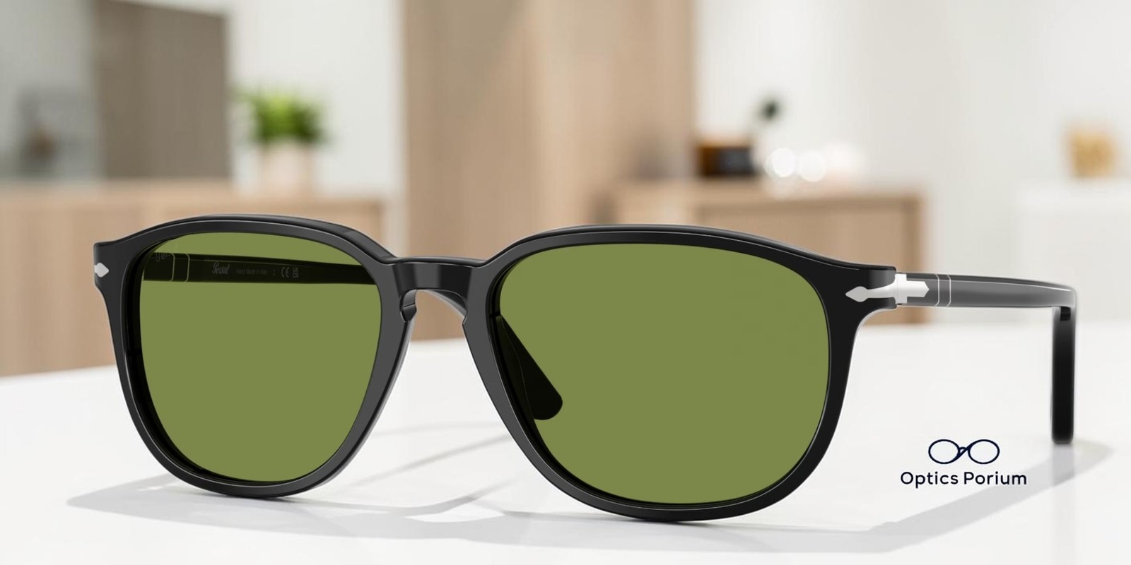 PERSOL PO3019S 95 4E Black Green 52 mm Men\'s Sunglasses