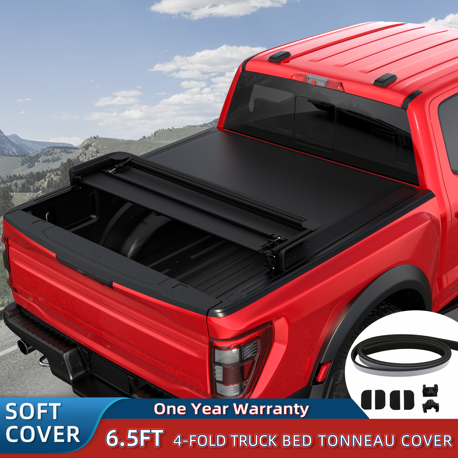 6.4FT/6.5FT 4-Fold Soft Tonneau Cover For 02-26 Dodge Ram 1500 2003-26 2500 3500