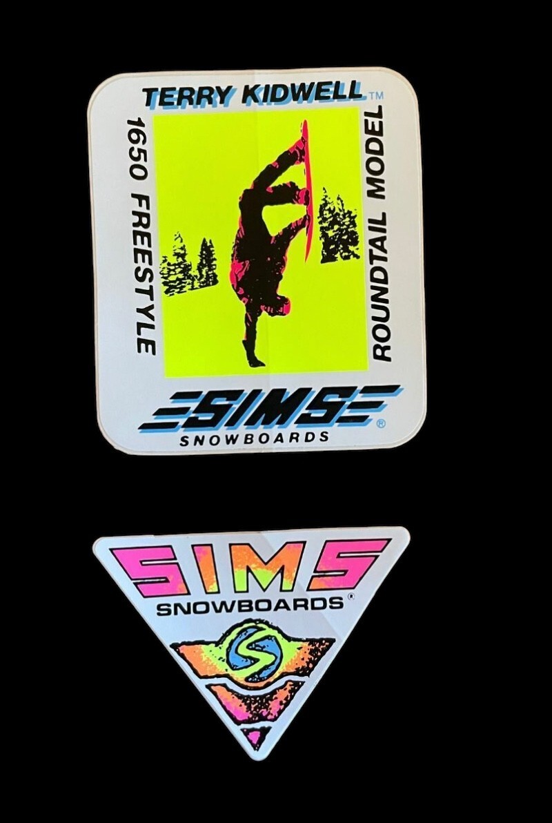 2 VTG Sims Snowboard stickers Kidwell 1980s ( Sims snowboard ) SIMS KIDWELL 2 VTG Sims Snowboard stickers Kidwell 1980s ( Sims snowboard ) SIMS KIDWELL
