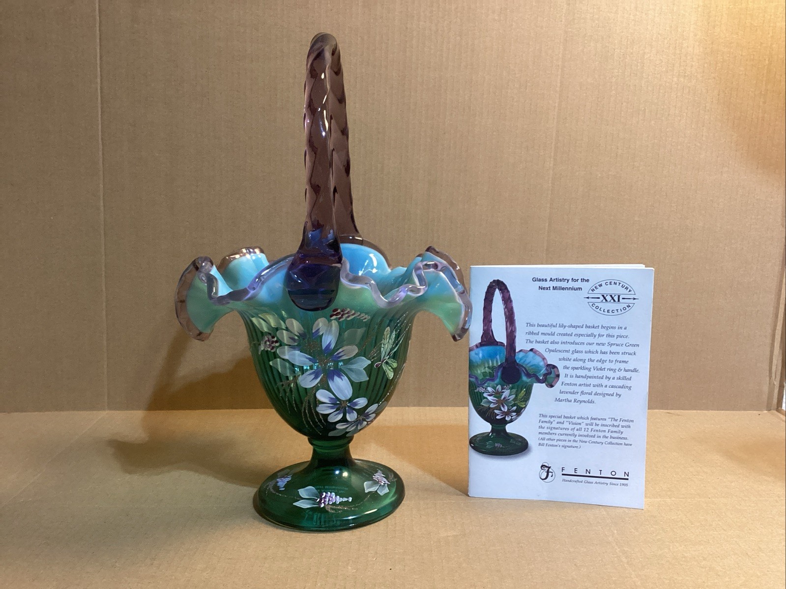 Vintage Fenton New Century XXI Dragonfly Glass Basket 10.5\ Vintage Fenton New Century XXI Dragonfly Glass Basket 10.5\