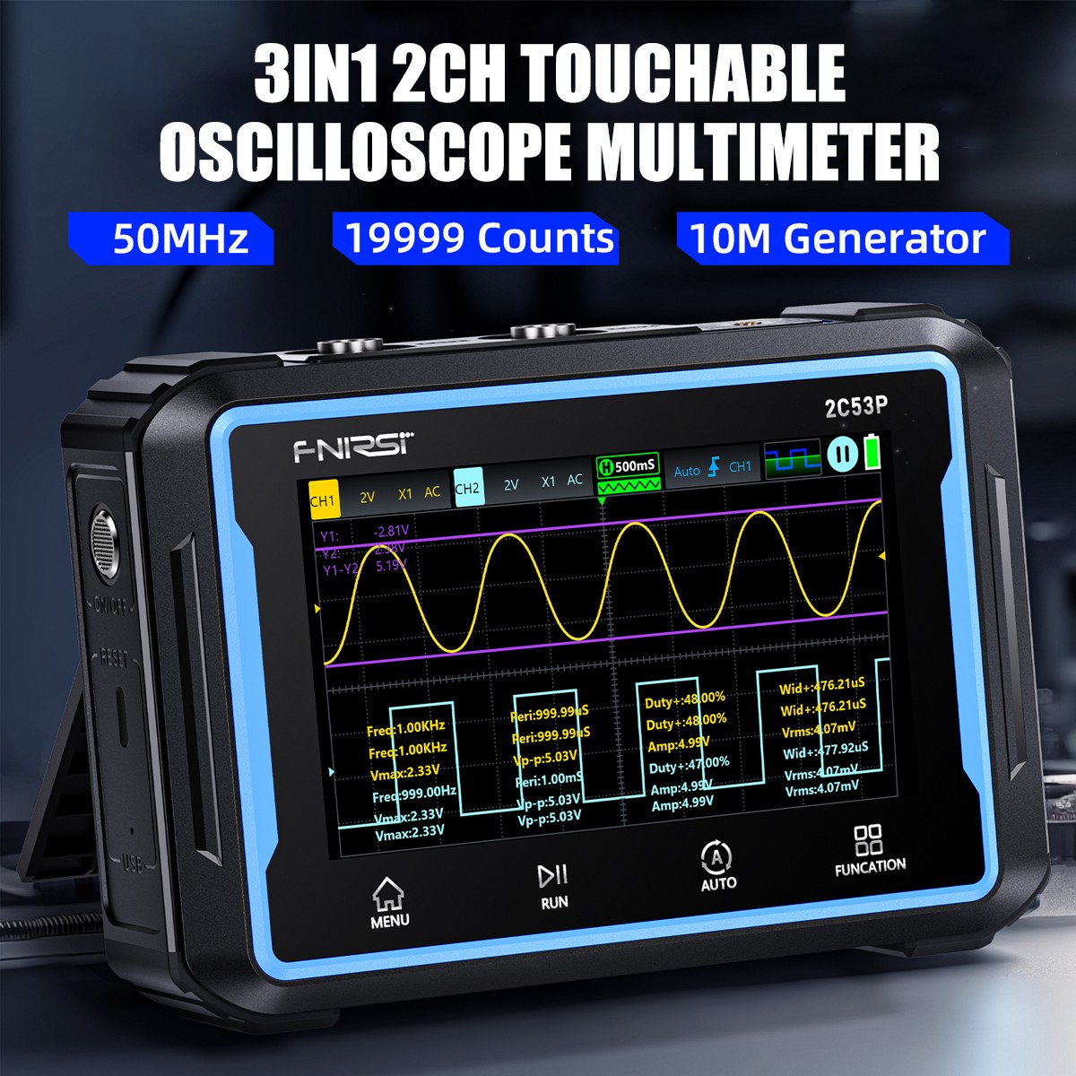 NEW 3-in-1 Automotive Oscilloscope DDS Signal Generator Multimeter 50MHz 250MS/s