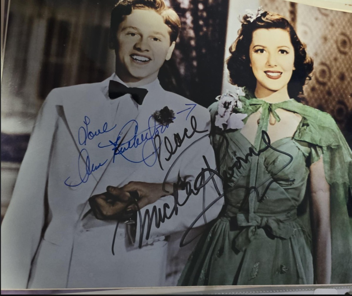 Mickey Rooney and Ann Rutherford link arms Andy Hardy series Signed 8x10 photo Mickey Rooney and Ann Rutherford link arms Andy Hardy series Signed 8x10 photo