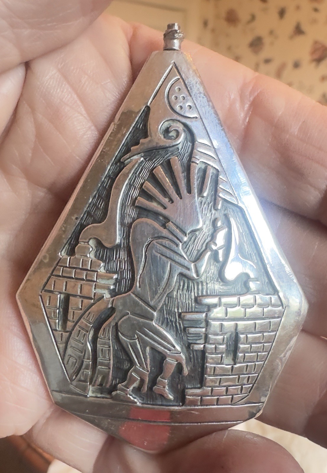 Massive 60g Hopi Sterling Silver Spinner Pendant Reversible Sun Face Kokopelli
