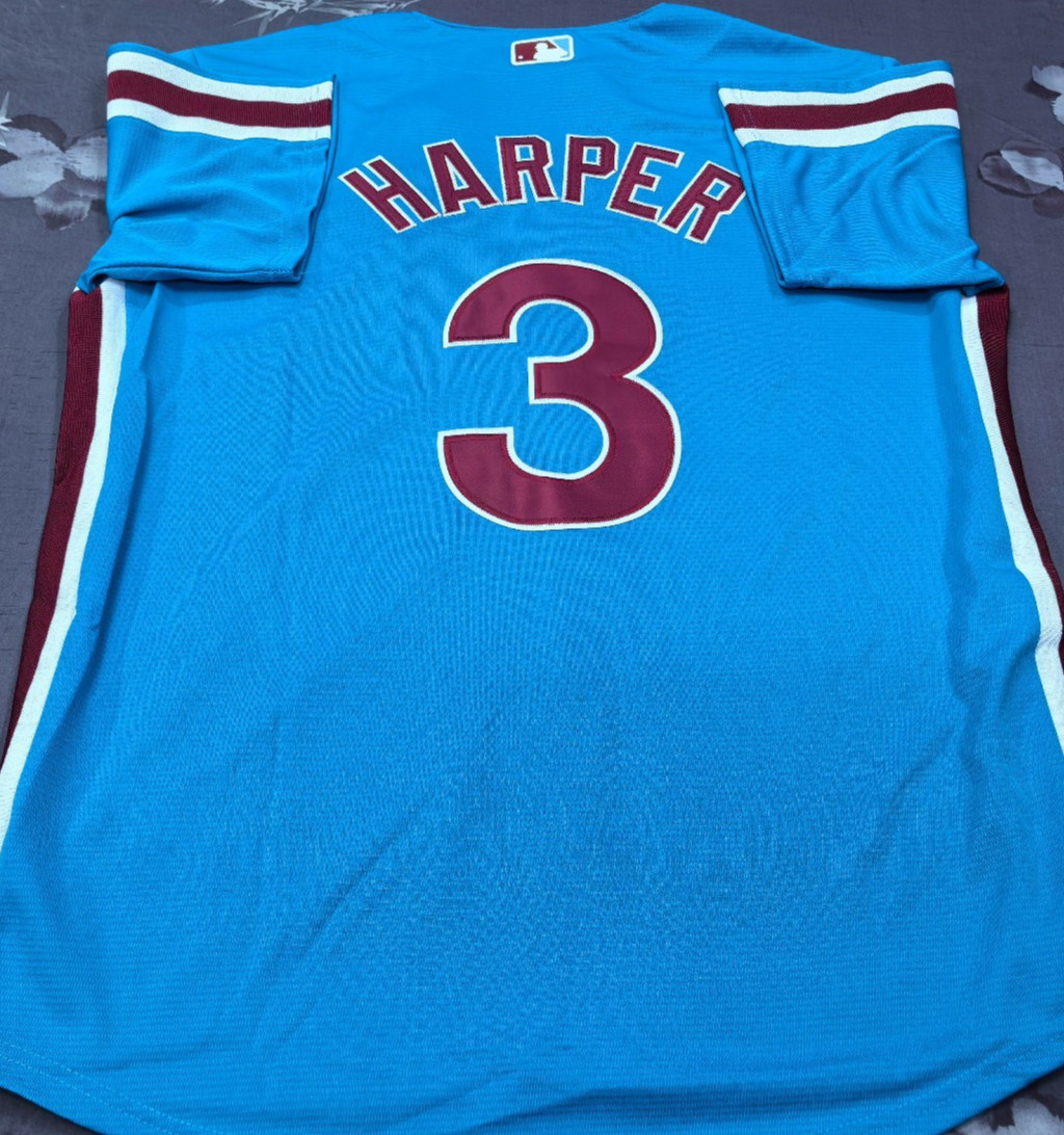 Bryce Harper #3 PHI Phillies Throwback Light Blue Sewn Stitched Jersey.