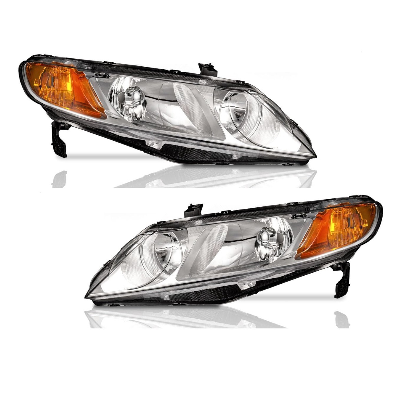 WEELMOTO Headlights Assembly For 2006-2011 Honda Civic 4-Door Sedan Headlamps
