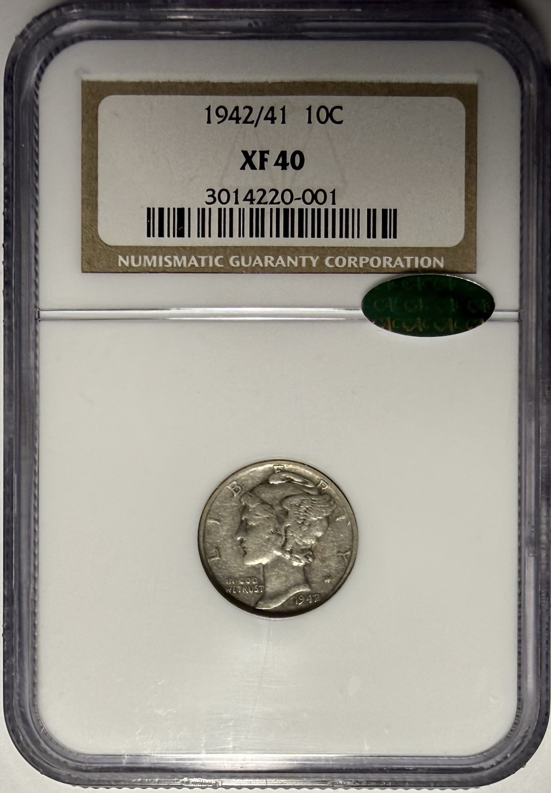 1942/1 Mercury Dime 10c NGC & CAC XF40 ‼️KEY VARIETY - VERY PRONOUNCED‼️