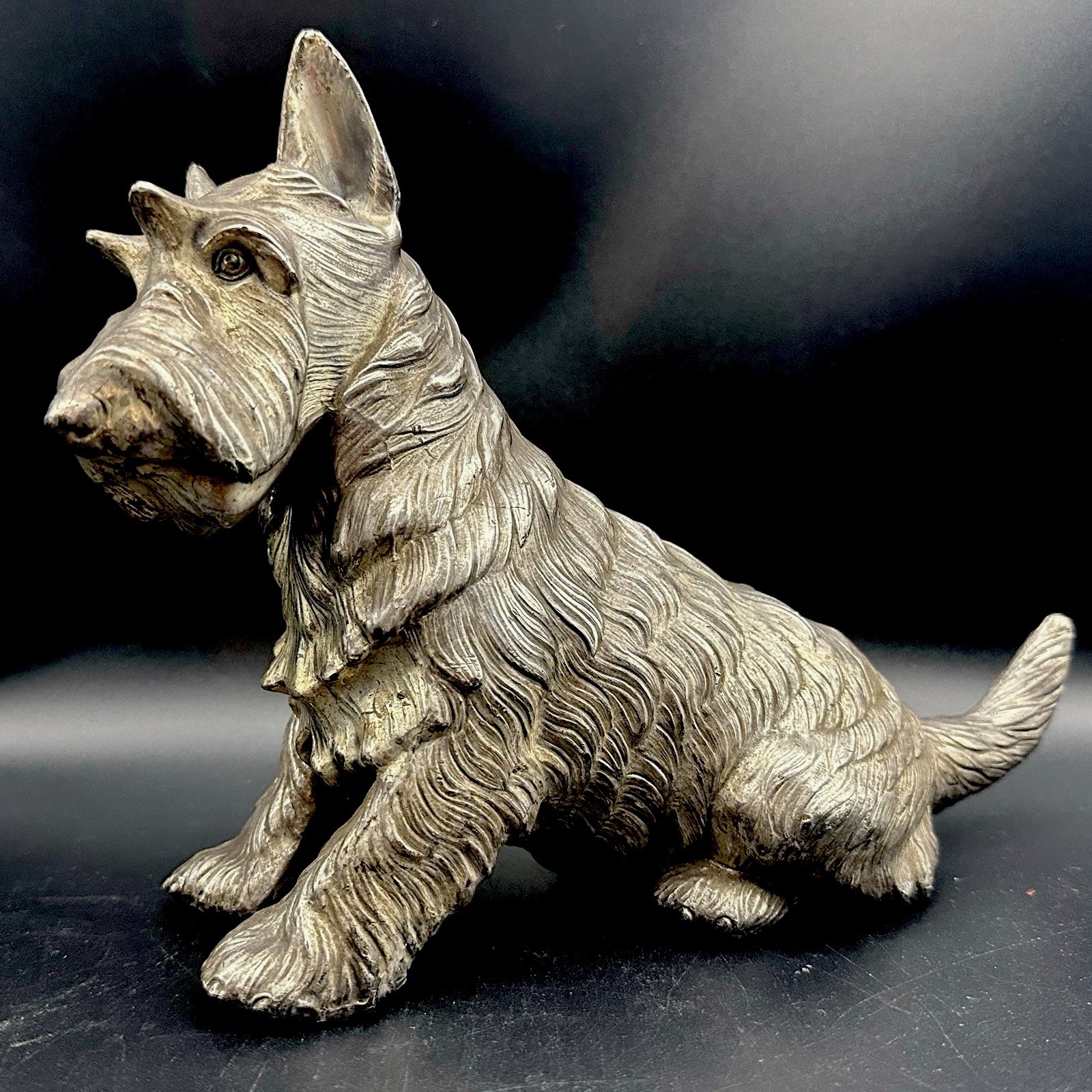 Vintage Scottie Dog Doorstop Heavy Silver Tone Metal Statue Sculpture 4.9 lb