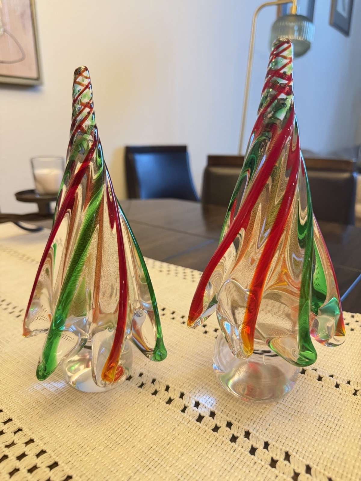 2 FLAWLESS Stunning MURANO Four Tiered Glass Crystal CHRISTMAS TREEs Orig Tag 2 FLAWLESS Stunning MURANO Four Tiered Glass Crystal CHRISTMAS TREEs Orig Tag