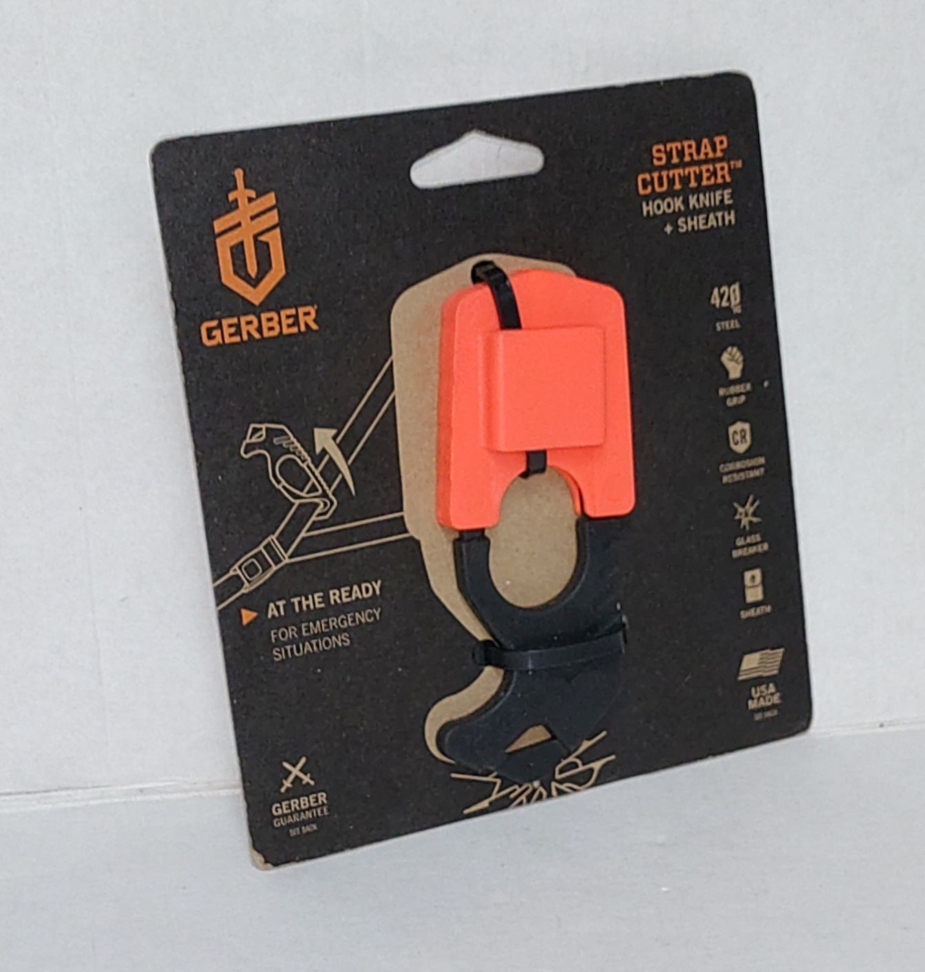 Gerber Strap Cutter Hook Knife w/ Sheath Black Orange Brand New