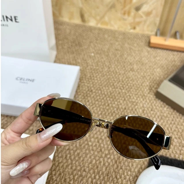 CELINE CL40235U Oval UV Sunglasses Silver Metal Frame Dark Lens 54-18-145 CELINE CL40235U Oval UV Sunglasses Silver Metal Frame Dark Lens 54-18-145
